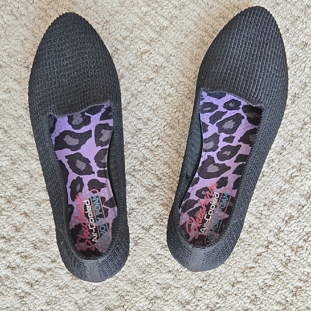 Skechers Black Flats with Purple Leopard Insole